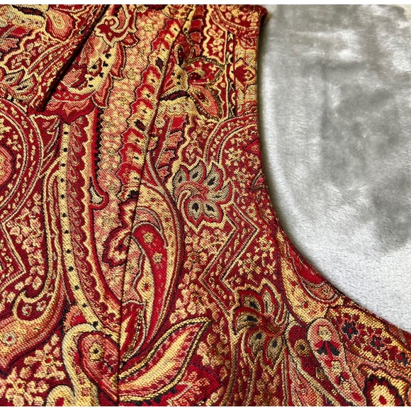 Vintage CJ Banks Womens 2X Plus Size Paisley Tapestry Vest Zip Up Red Gold Boho - Picture 7 of 13